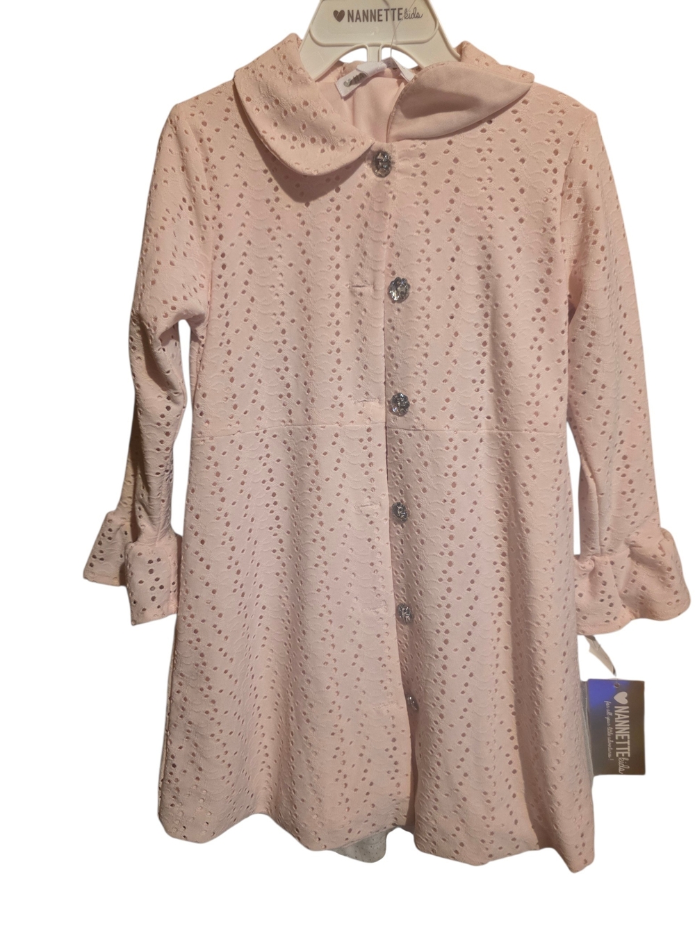Nannette Kids Pink Eyelet Coat And Dress - Long Sleeve Button Front